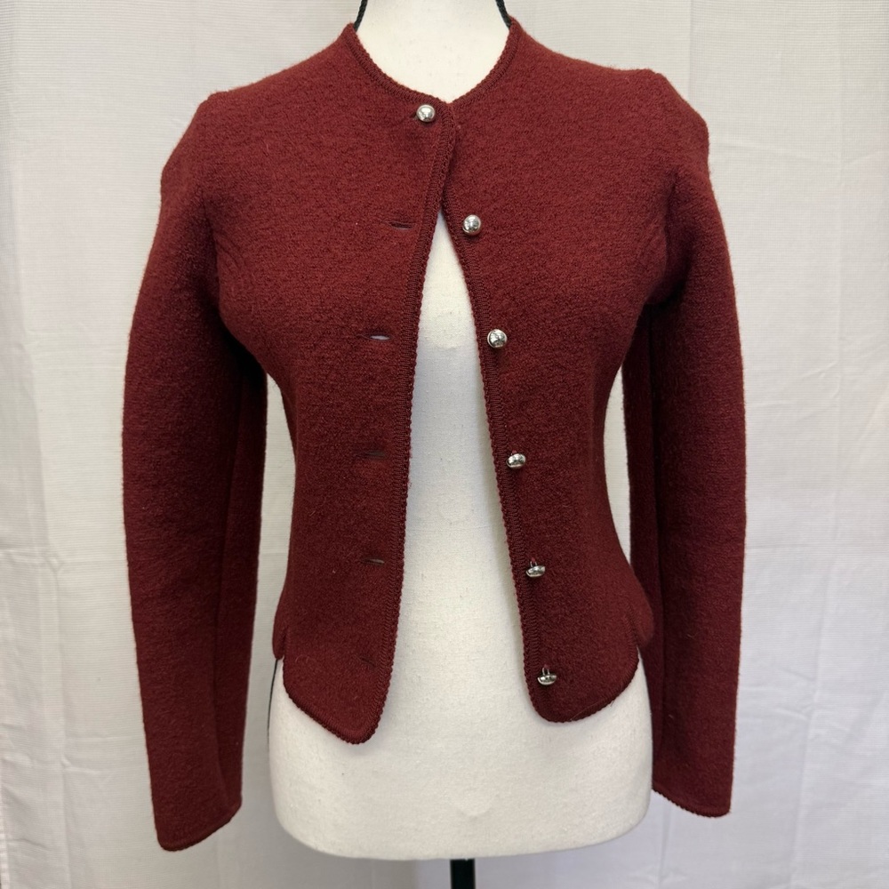 Geiger Tyrol Austrian Wool Jacket Size 36 Burgundy Boiled Wool